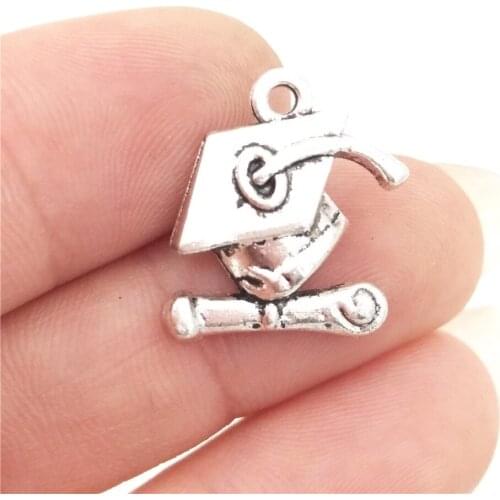 BULK 30 Zinc Alloy Graduation Cpa and Diploma Charms Antique Silver Plated Hat Pendant fit DIY Floating Charm 14*17mm 1.03g
