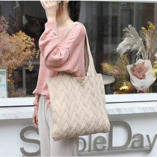 High Quality Large Capacity Handwoven Knitted Shopping Shoulder Leisure Vintage Crochet Braid Beach Wool Tote Student Hobo Bag