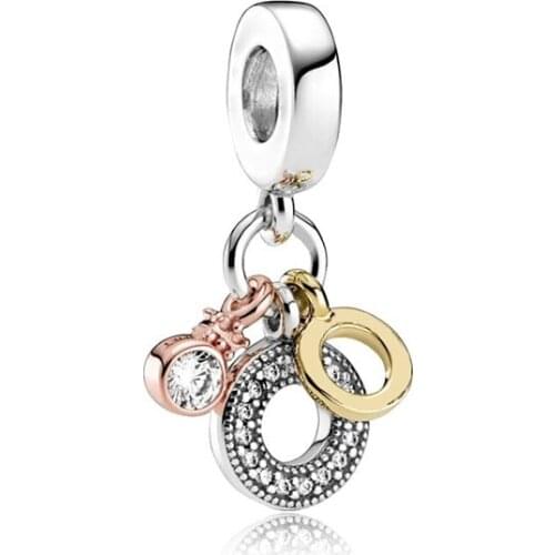 100% S925 Silver New Letter Crown Three Piece PAN Pendant For Original Pandora Bracelets And Necklaces Womens Diy Charm Jewelry