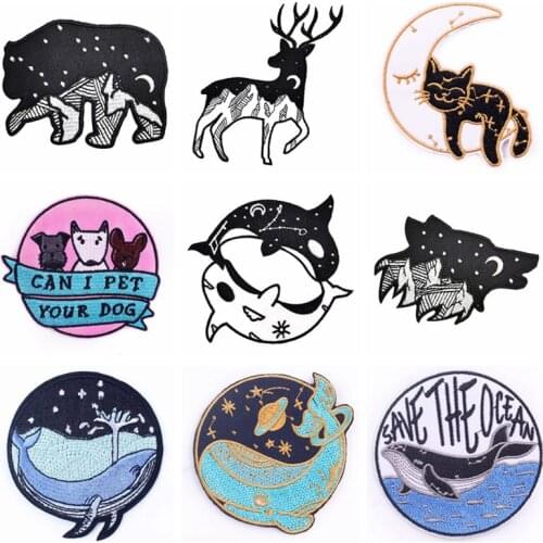 Cute Cartoon Cat/Dog/Ciraffe Animal Patches Embroidery Patches For Clothes Iron On Patches Stickers Applique Badge Sewing Decor