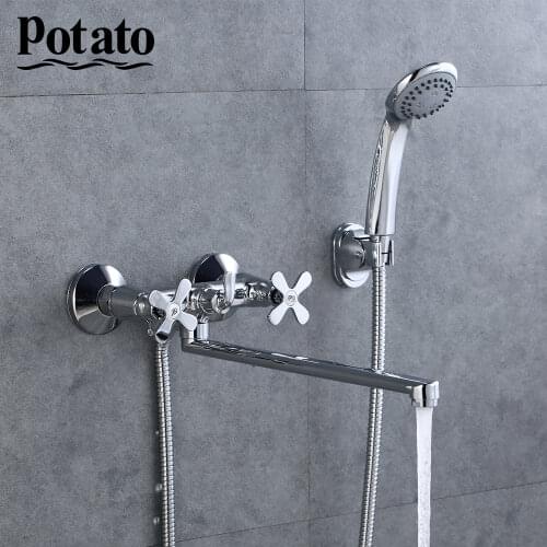 Potato Bathroom Faucet Long Water Outlet Tube Mixer Wall Mounted Held Shower Set Hot and Cold Waterfull With Shower Head p23321