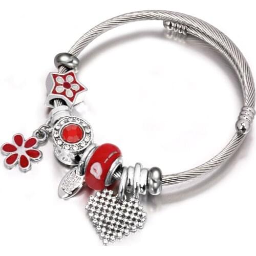 Rhinestone love small flower metal open bracelet for women sweet ethnic silver color trend bangles jewelry accessories wholesale