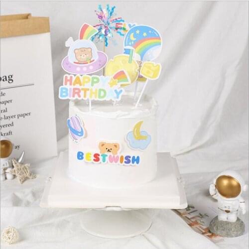 Cake Topper Flower Balloon Heart Bear Rainbow Kids Happy Birthday Wedding Decoration Cupcake Decor Party Baking Supplies DIY