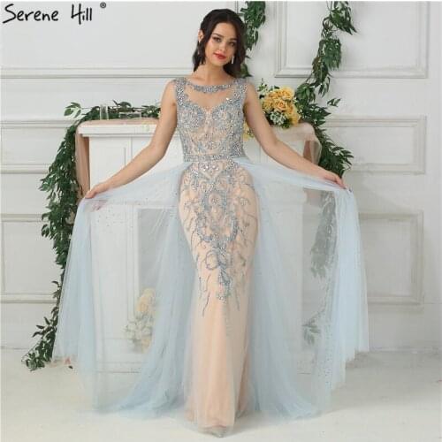 Dubai New Grey Diamond A-Line Evening Dresses Luxury Sleeveless Fashion Evening Gown Real Photo BLA6635