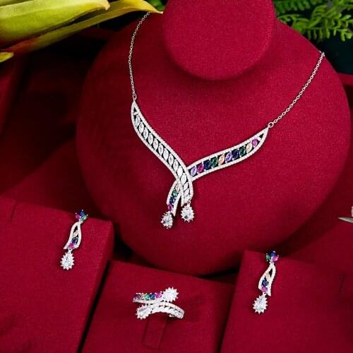 Gorgeous Shiny Bridal Beach Necklace Bracelet Earrings Ring Jewelry set For Ladies Women Wedding African CZ Dubai Jewelry