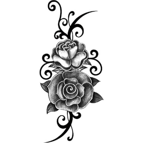 Waterproof Temporary Tattoo Sticker Black Rose Flowers Vine Totem Design Fake Tattoos Flash Tatoos Arm Body Art for Women Girl