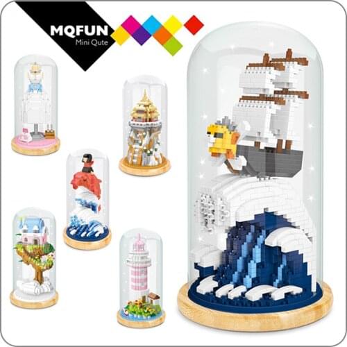WiseHawk Cartoon one piece ship castle micro diamond block building brick educational toys brick collection display case DIY toy