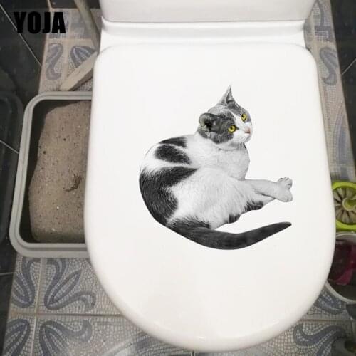 YOJA 21.5×23.2CM Modern Real Cat Home Decoration Animal Wall Stickers Creative Toilet WC Accessories T1-3031