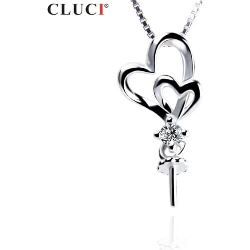 CLUCI Jewelry 100% 925 Sterling Silver Double Heart 7mm Pearl Pendant with white cz For Girls Pendant Jewelry SP313SB