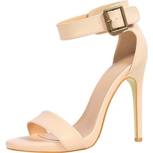 Korean version of the commuter style 2020 summer new open-toe stiletto heels simple word buckle sandals nude womens shoes