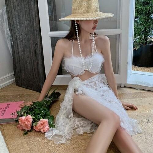 Korean Swimsuit One Piece Bikini 2021 Women For Suit Thailand Ins Sling Mantle Sexy Three Bathing Print Polyester Sierra Surfer