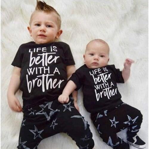 1pcs Children T-shirt Life Is Better with A Brother Print Family Matching Summer Kids Baby Boys Infant Short Sleeve Tees Tops