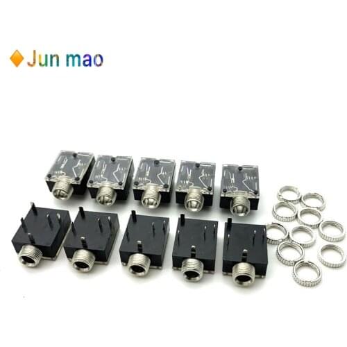 10Pcs 5 Pin 3.5mm Stereo Audio Jack Socket PCB Panel Mount for Headphone With Nut PJ-324M Dual-channel Audio Socket