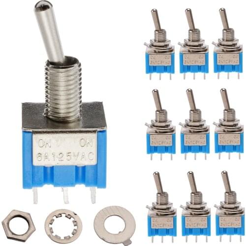 10PCS Blue MTS-202 2 Position 6 Pin DPDT Switches Set ON-ON 6A 125V AC Mini Small Toggle Switch DPDT Type