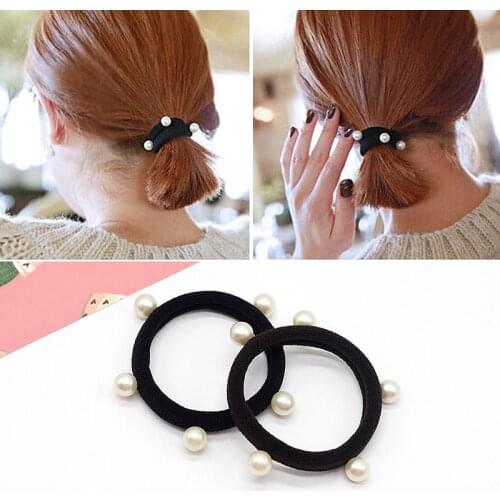 10Pcs/pack Black Child Kids Hair Holders Cute Pearl Rubber Hair Band Elastics Accessories Girl Women Charms Tie Gum
