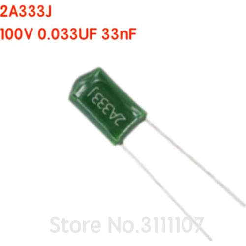 100PCS/LOT 2A333J 2A333 100V 33NF 0.033UF Polyester Film Capacitor Capacitance