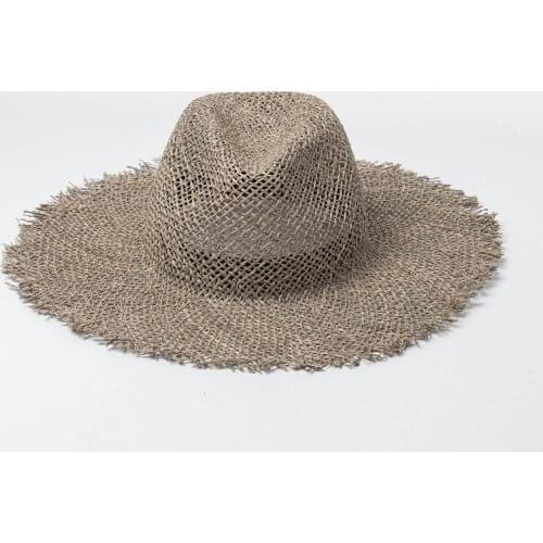 202104-shi summer Hand woven salty grass Burr beach lady fedoras cap women panama jazz holiday beach hat