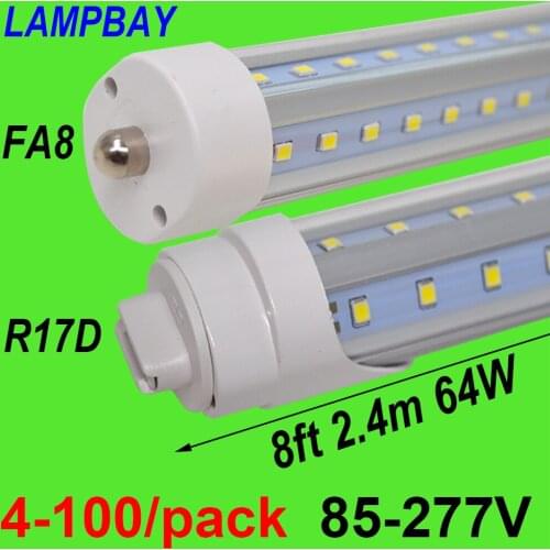 4-100/pack LED Tube Lights V Shaped 270 Angel Bulb 8 feet 2.4m 48W 64W FA8 R17D(HO) T8 T12 F96 Fluorescent Lamp Super Bright