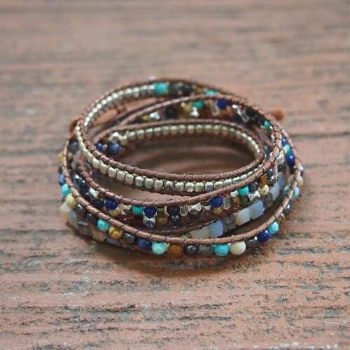 5Layers Mixed Stone Crystal Copper Wrap Bracelet for Women Ethnic Metal Beads Natural Stone Beaded Bracelet Boho Jewelry