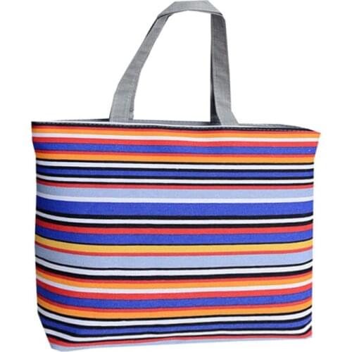 6PCS / LOT Ethnic Style Canvas Shopping Bag Printing Stripe Handbag Casual Female Reusable Large Capacity Shoulder Bag