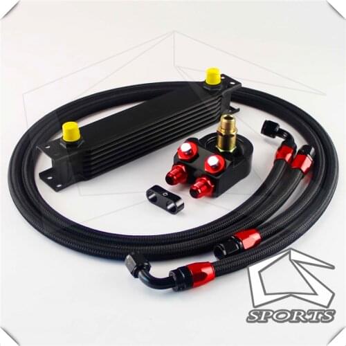 7 Row AN8 Engine Oil Cooler + 3/4*16 & M20 Filter Adapter hose Kit