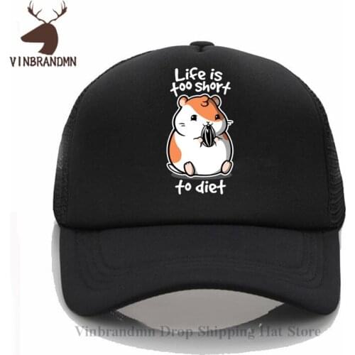 Fat Hamster Baseball caps Funny idea Design Life is too short to diet Joke Fishing Fisherman hats animal Print summer Bucket hat