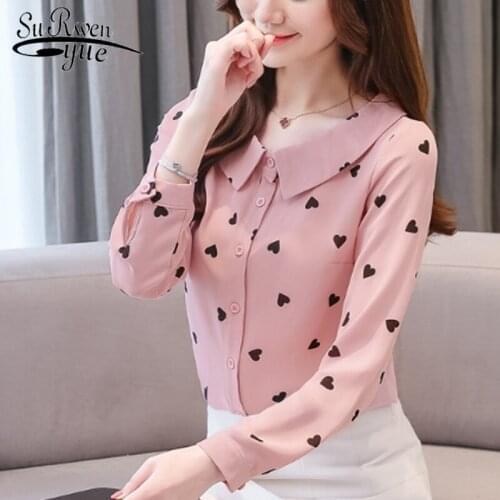 Blusas Autumn Fashion Long Sleeve Women Blouse Plus Size Chiffon Shirt Korean Casual Print Sweet Slim New Lady Clothes 6263