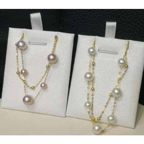 Fine white round real pearl bracelet 5-7mm gold chain