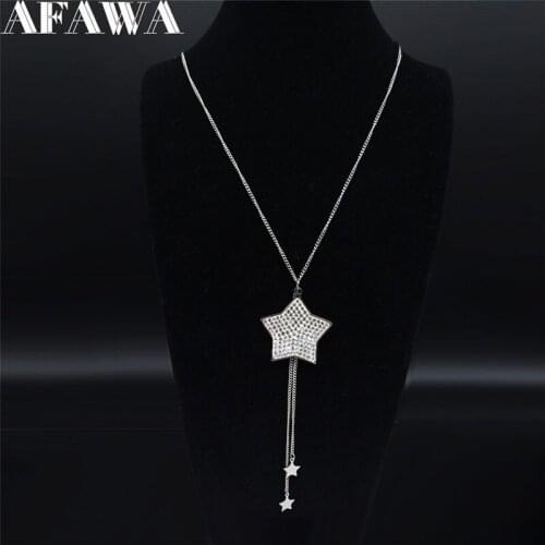 2021 Crystal Stainless Steel Chain Necklace for Woman Silver Color Tassel Long Star Necklace jewelry collares largos N20188