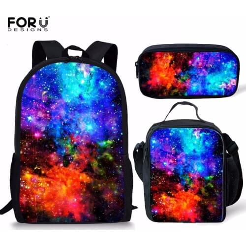 FORUDESIGNS Galaxy Star Printing Backpacks Children School Bags for Teenagers Girls Boys Bookbag Middle Schoolbag Set 3pcs/set