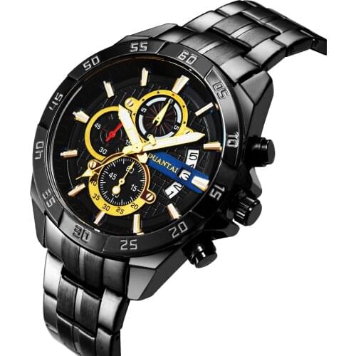 Duantai Solid Stainless Steel Sport Style Three Eyes Six Pin Quartz Watch With Calendar Waterproof Sport Watch Mens Watch