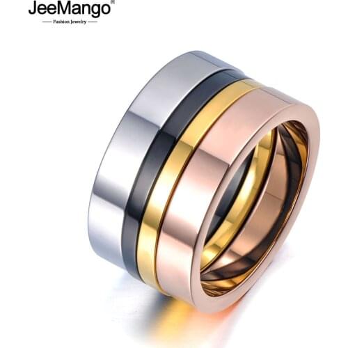 JeeMango Trendy 4 In 1 Colorful Gold Simple Rings Jewelry Titanium Stainless Steel Wedding Engagement Ring For Women JR19071