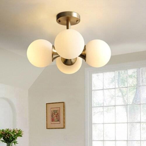 American country LED ceiling light Nordic simplicity copper lighting glass fixture novelty living room lights restaurant lamps