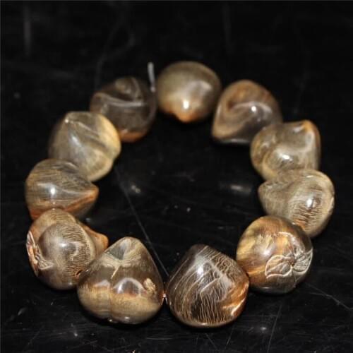 Chinese Handmade Ox Horn Carved Longevity Peach Hand String Bracelet Fengshui Decoration Auspicious Gift