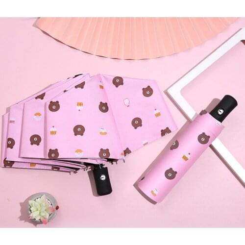 Creative Cartoon Little Bear Umbrella Automatic Umbrella Sunny And Rainy Black Glue Sunscreen Umbrella