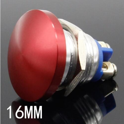16mm metal mushroom head start self-reset button switch often open red screw foot current 5A