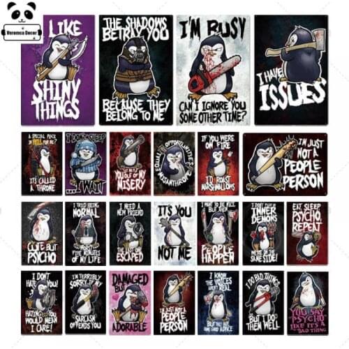 Crazy Penguin Metal Poster Funny Metal Tin Sign Iron Painting Home Decor Decorative Metal Plate Wall Decor