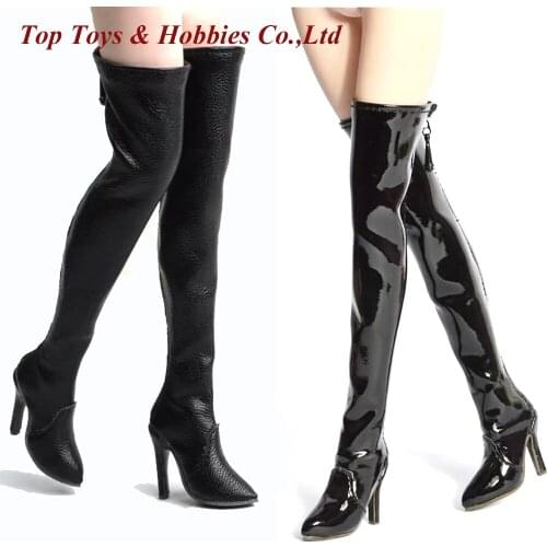 CJG-P08 1/6 Scale Female Shoes Model Black Mirror/Matte Boots Model Hollow Boots High Heel Fit For 12-inch Figure Body Doll