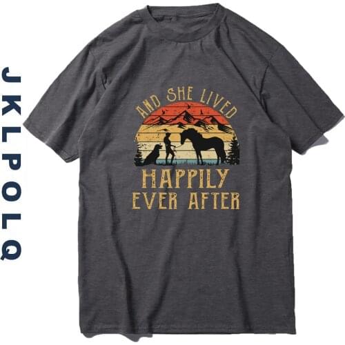 JKLPOLQ Summer Mens T-Shirt And She Lifed Happily Ever After Printing Short Sleeve Casual Tops EU Size XS-3XL