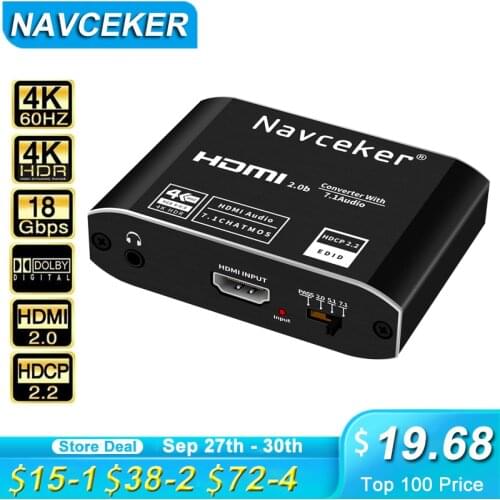 Navceker 4K 60Hz HDMI 2.0 Audio Extractor 5.1 ARC HDMI Audio Extractor Splitter HDR HDMI to Audio Switch Optical TOSLINK SPDIF