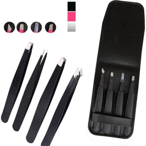 New Eyebrow Tweezers High Quality Stainless Steel Pointed / Tilted Pointed / Flat Hair Removal Makeup Kit 4 Pcs/set