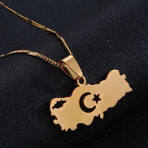 Stainless Steel Turkey Map Pendant Necklace Women Men Turkish Map Charm Jewelry