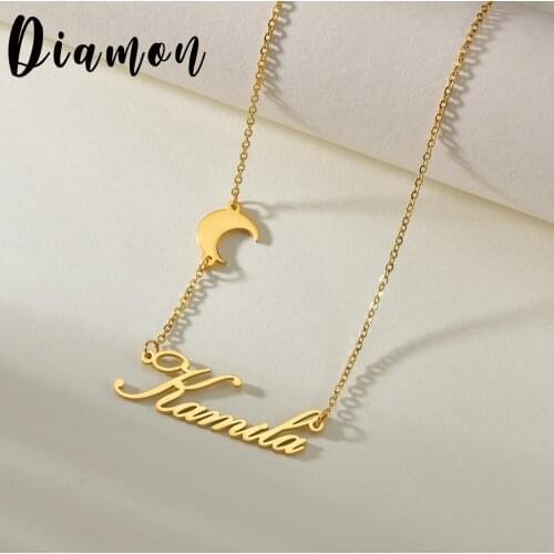 Diamon Customized 2020 New Fashion Name moon Chain Necklace Personalized Stainless Steel Gold Pendant Nameplate Gift for Women