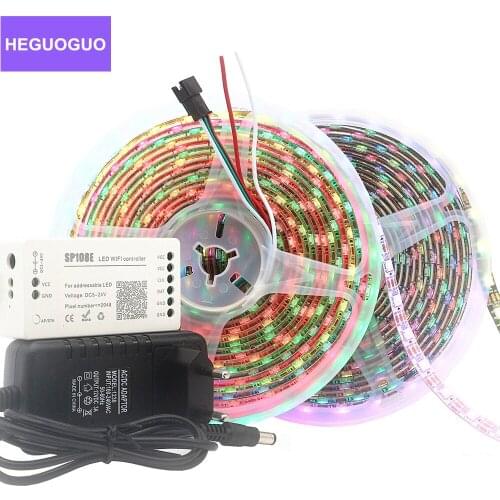 DC 5V WS2812B WS2812 Led Pixel Strip Individually Addressable Smart Led Tape Light+Music Bluetooth WiFi Controller Power Kit 5m