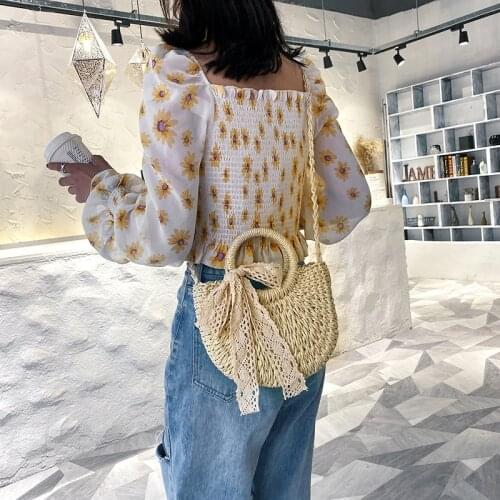 Leisure Solid Color Handmade Half-Round Rattan Woven Straw Bag Summer Women Messenger Crossbody Bags Girls Small Beach Handbag