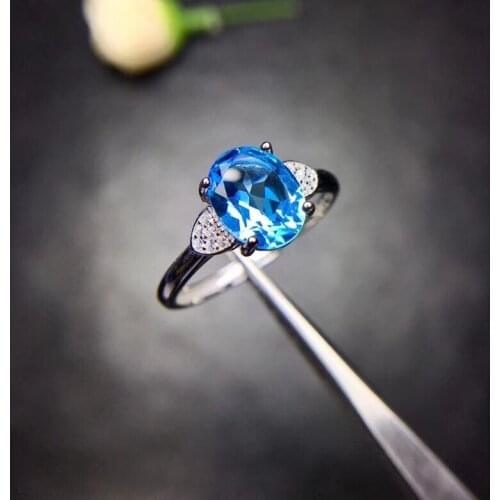 Shop Promotional Products, 925 sterling silver, natural topaz ring, pop blue, fresh, simple and beautiful style