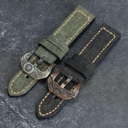 Canvas And Leather Watchband 20 22 24 26mm Suitable For PAM111 441 Bronze Watch Accessory Cusn8 Clasp Mechanical Style