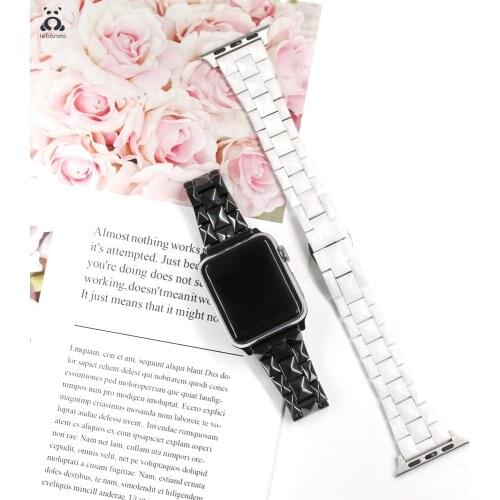 Diamond design butterfly buckle strap for Apple Watch series 6 SE 5 4 3 2 1 ceramic ultra-thin strap for iWatch 38 40 42 44mm