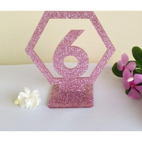 Pink glitter Acrylic Table Number Holder ,Wedding Acrylic Table Numbers with Holder Base Party Card Table Holder