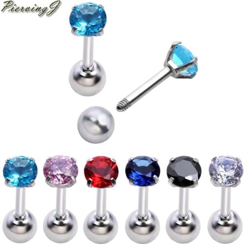 PiercingJ 16G 1/4" Stainless Steel Pin 4MM Round Cubic Zirconia helix Cartilage Tragus Ear Lobe Barbell Stud Earring 2pcs/12pcs